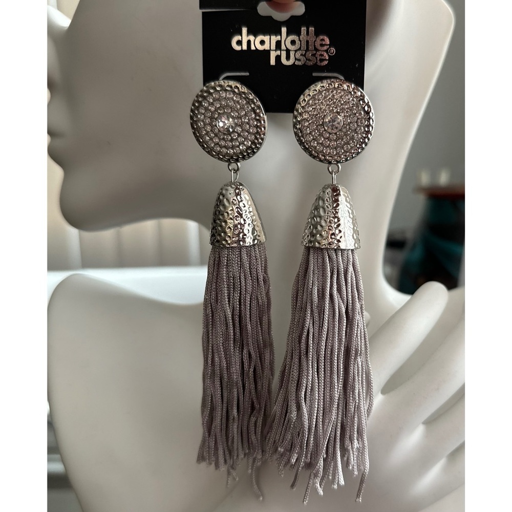 Brand New! Silver Rhinestone Tassel Earrings